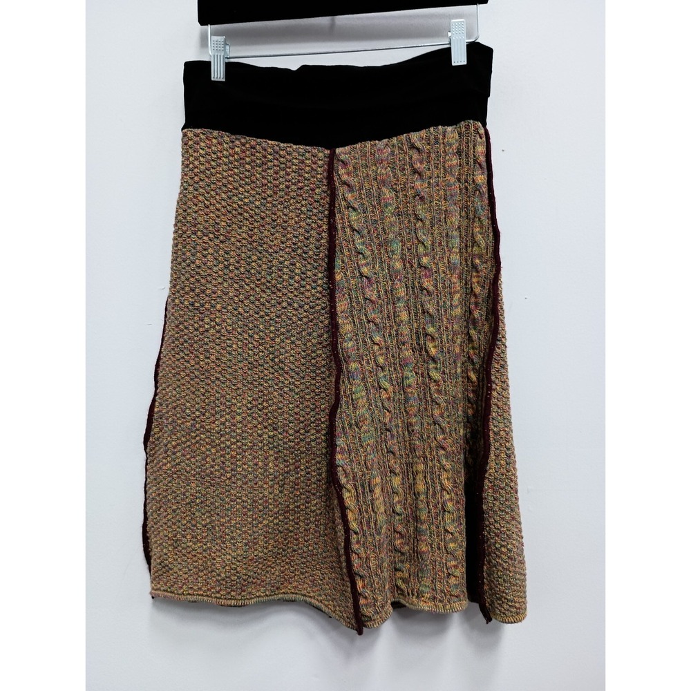 Vintage Sweater Skirt Womens Small Multicolor Knit Cable‎ Patchwork BOHO HIppie